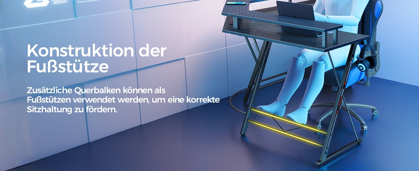 Ігровий стіл SEVEN WARRIOR з LED-підсвічуванням, розетками, моніторний стійка, 2 гачки, L-подібний, 147 см