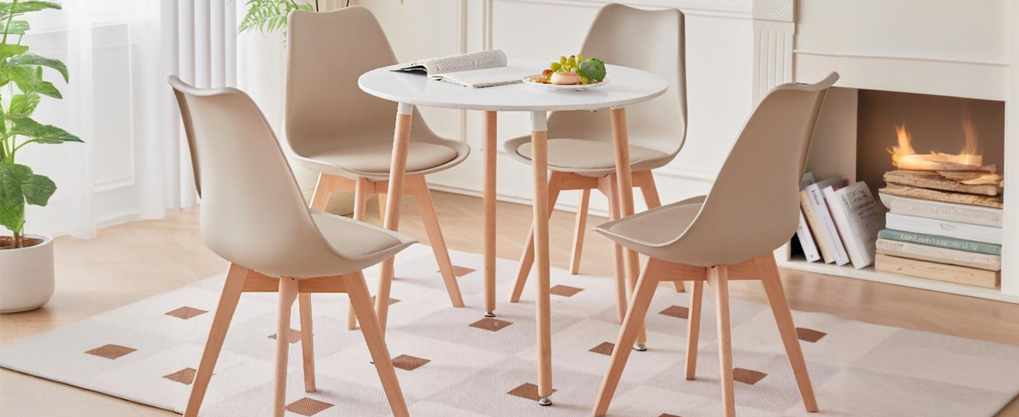 DEYARNA HOME Комплект обіднього столу та стільців, обідній стіл та 4 стільці, стільці з оксамиту, стільниця з МДФ, чорні ніжки столу, сучасний кухонний стіл (Білий/Рожевий, 80 * 80 * 75 см)