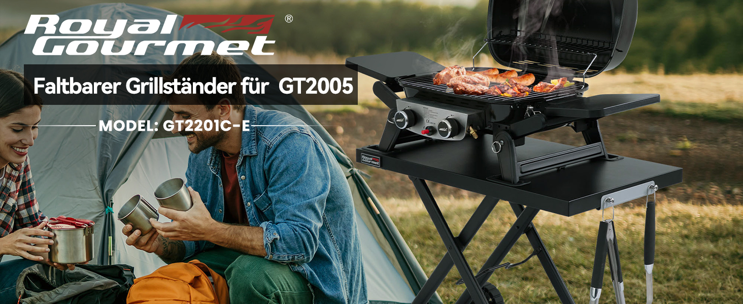 Складаний стіл-підставка для газового гриля Royal Gourmet GT2005-G, мобільний візок для гриля з гачками, чорний