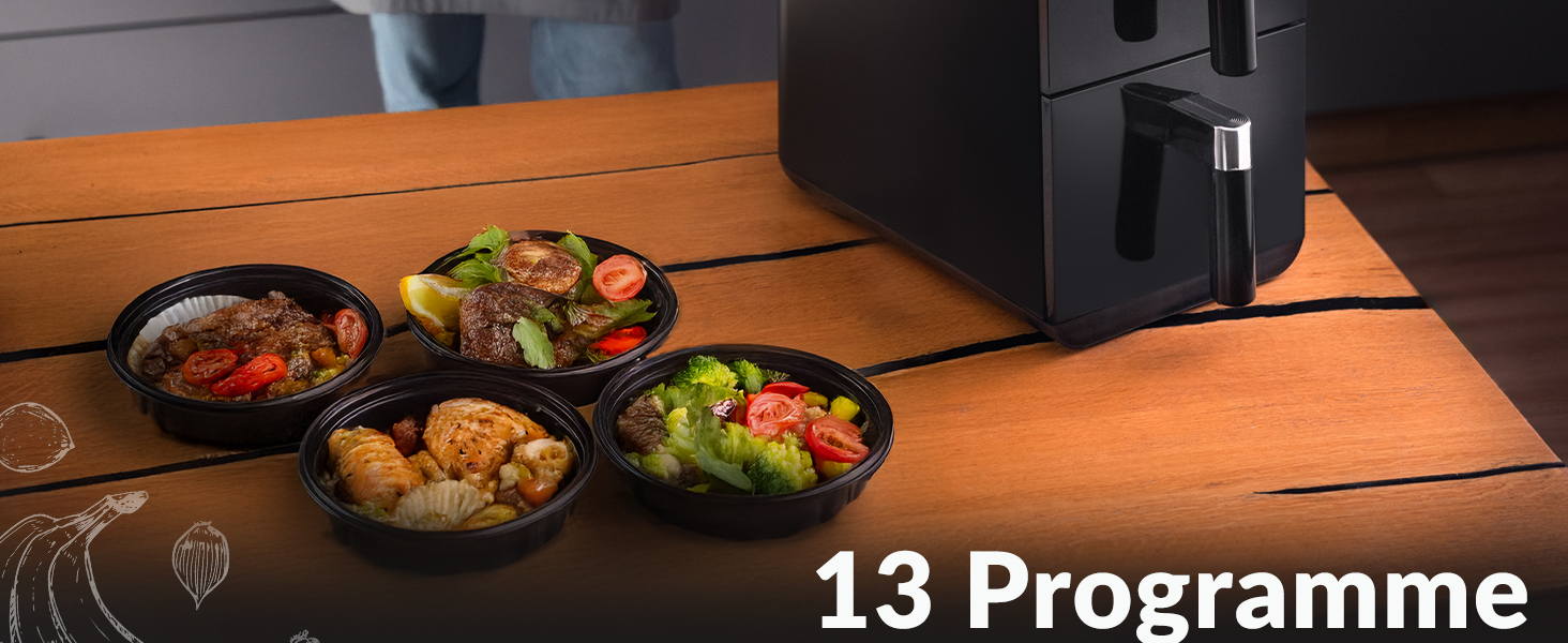 Фритюрниця повітряна LEHMANN XXL з 2 камерами, 11л, 13 програм, дисплей, антипригарне покриття, для великої сім'ї