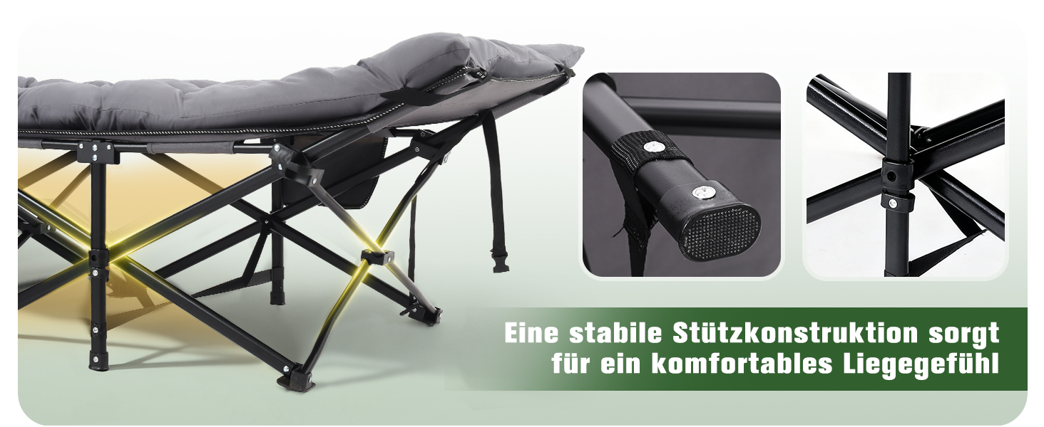 Розкладне ліжко для кемпінгу Sekey XXL (190x71x35 см) з матрацом, посилений сталевий каркас та тканина Oxford, сіре