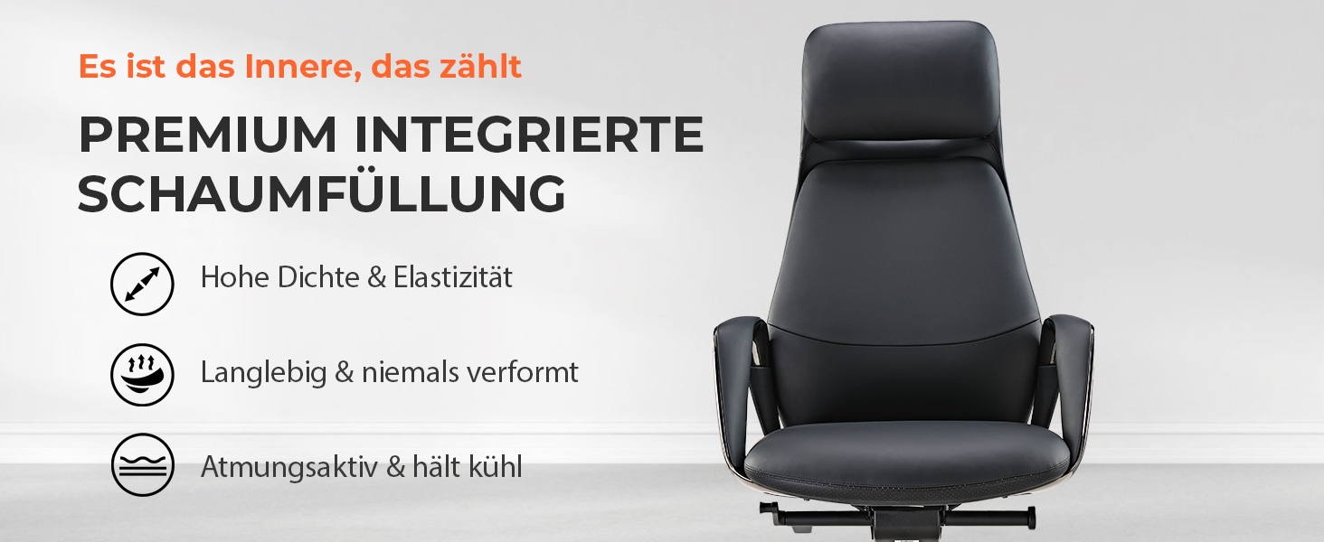 Крісло офісне EUREKA ERGONOMIC з шкіри, чорне: регульоване, ергономічне, для офісу та дому