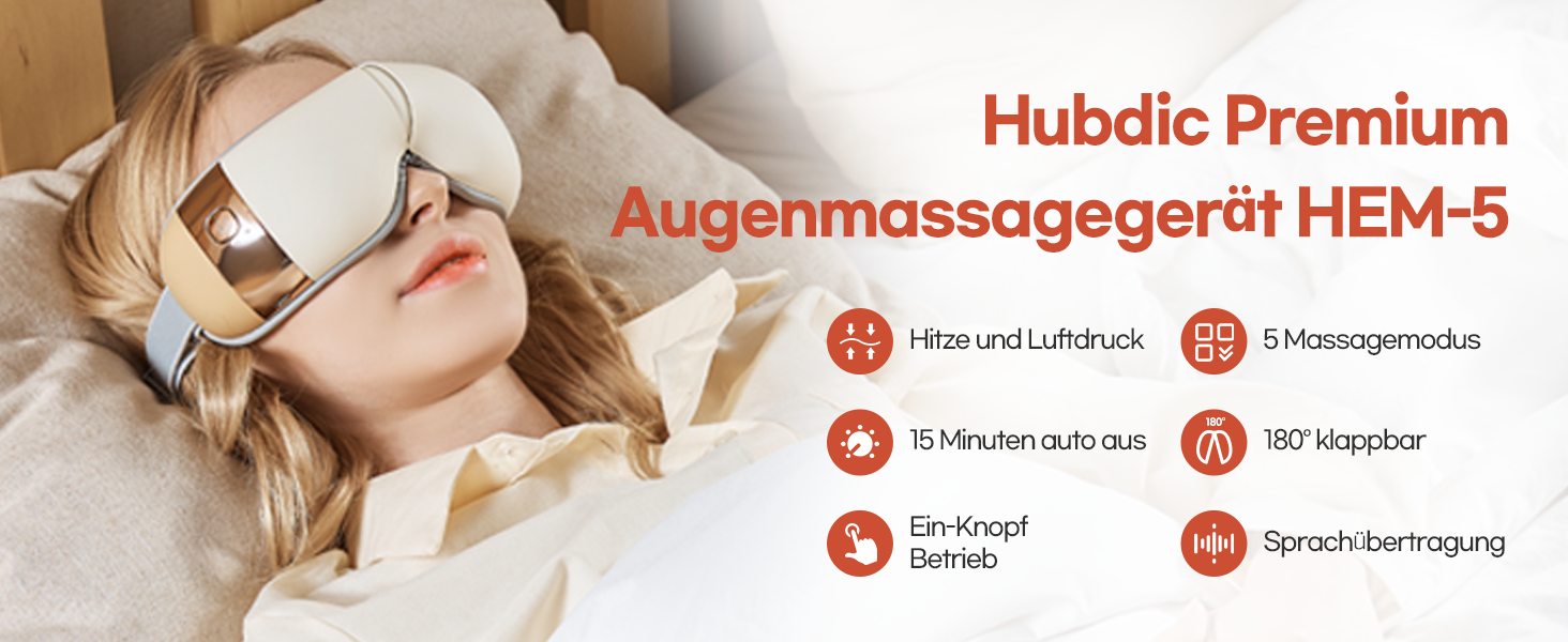Масажер для очей HubiCare з підігрівом та вібрацією для зняття напруги, мігрені та зменшення втоми очей (Бежевий)