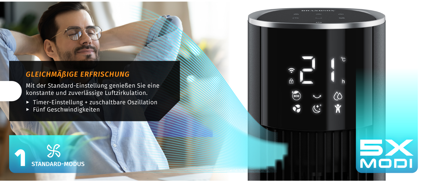 Brandson ECO GREEN Турельний вентилятор з водяним охолодженням та WiFi (Smart Home/Alexa) - Чорний матовий