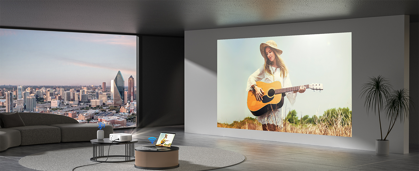 Смарт-проектор XuanPad White 4K підтримка, 1080P Native, 20000 Люмен, WiFi, Bluetooth, портативний міні-бемер з 360° підставкою (Ivory)