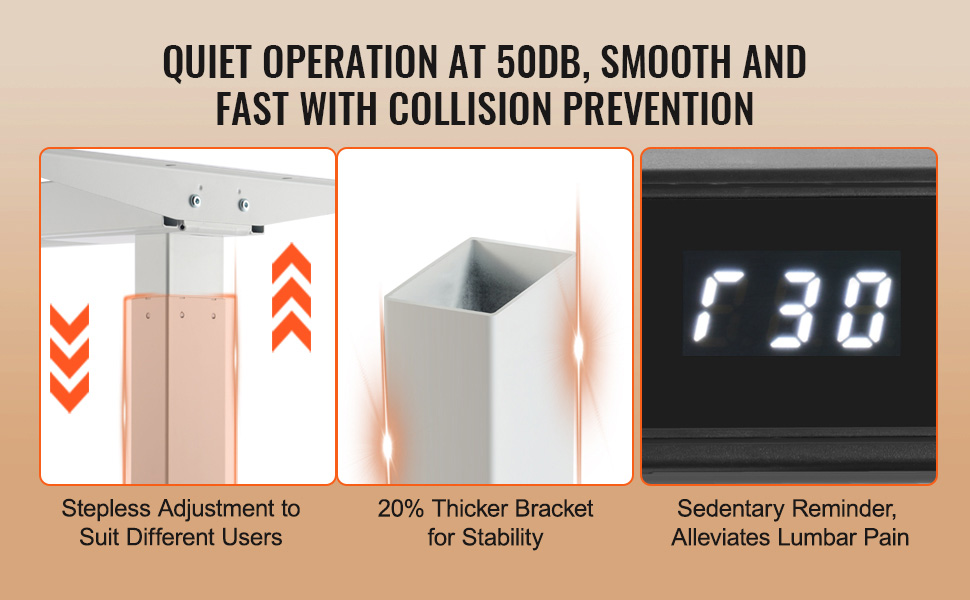 Електричний підйомний стіл-каркас VEVOR з подвійним мотором, регулювання висоти 65-129 см, довжини 110-178 см, ергономічна база для робочого місця, 3 положення (тільки каркас), білий, 110 x 58 x 64 см