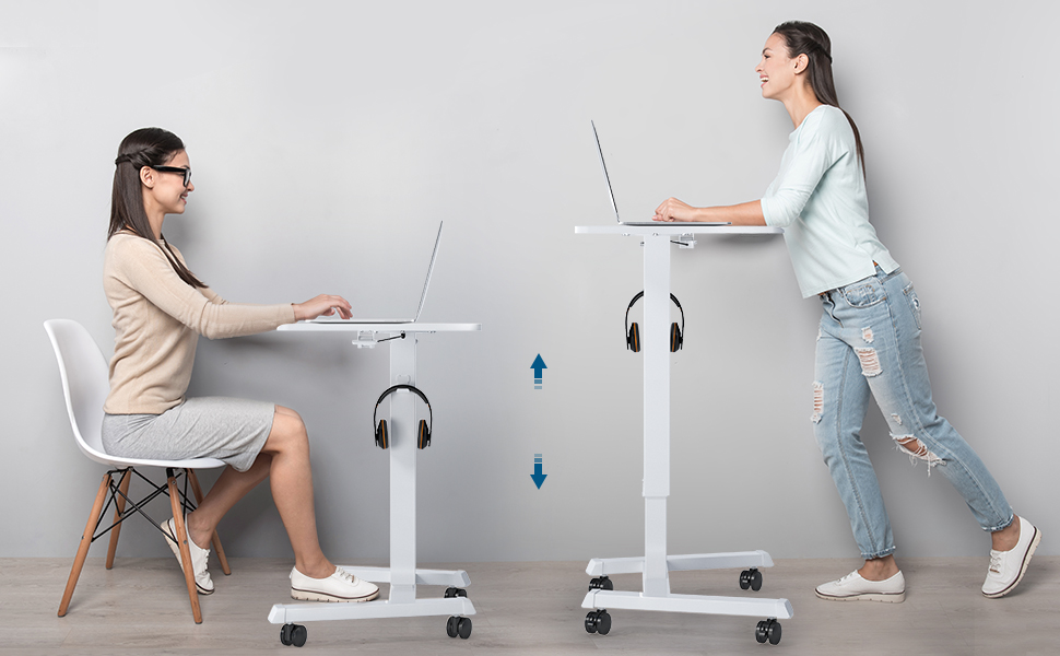 BONTEC Регульований стіл-трансформер, мобільний піднятий стіл з колесами, 65x45 см, білий, до 15 кг