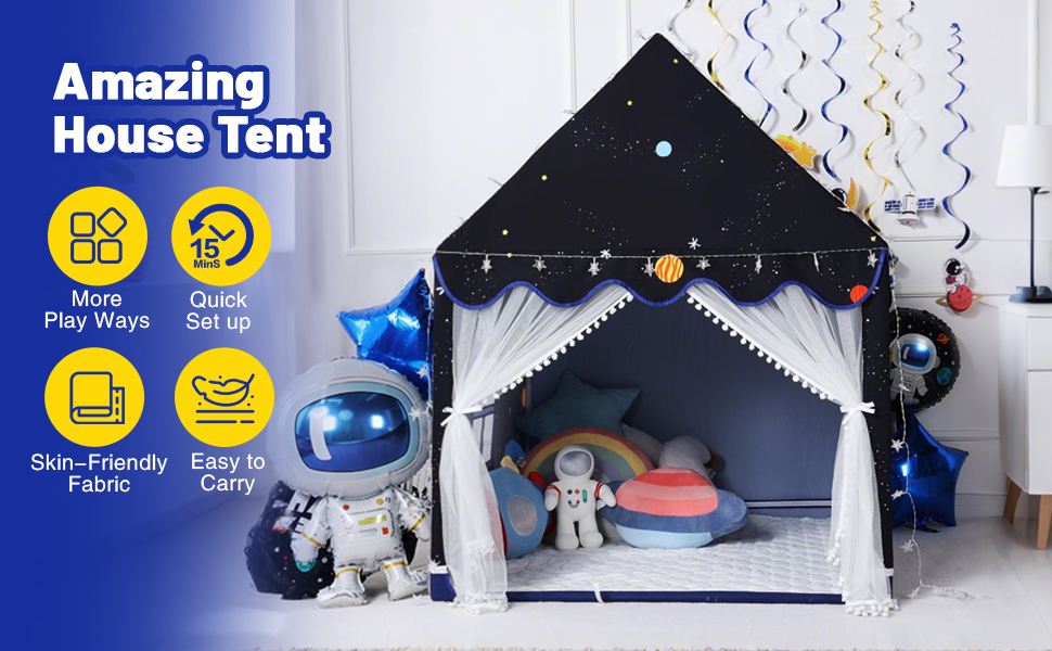 Дитяче намет-будиночок Wilwolfer з килимком для малюків: Принцесинний будиночок для дівчаток та хлопчиків - Великий намет для гри в приміщенні та на вулиці - Ідеальна іграшка для дітей, чорний з килимком