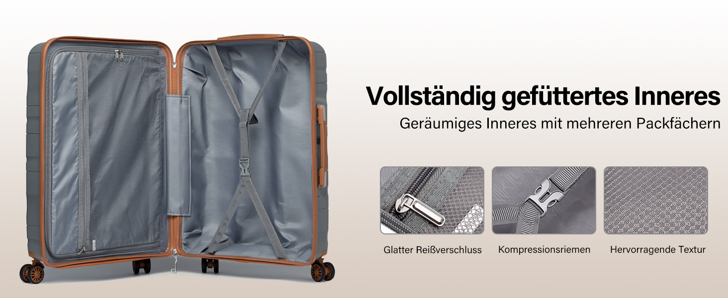 KONO Чемодан середнього розміру 65 см з поліпропілену з TSA замком, 65x46x26.5 см (Крем-білий)