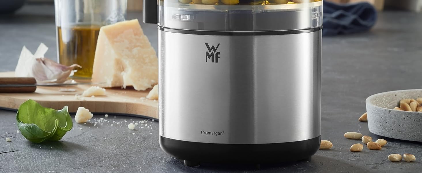 Подрібнювач WMF Küchenminis Cromargan матовий, компактний електричний подрібнювач з однією кнопкою, контейнер 0.3л, 65 Вт, пластик