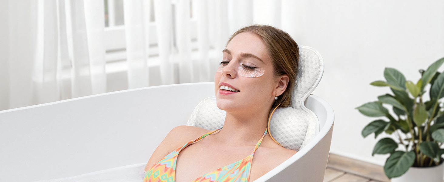 Подушка для ванни на голову та шию, бежева, 3D-сітка, 54 присоски - комфортний аксесуар для релаксу у ванні