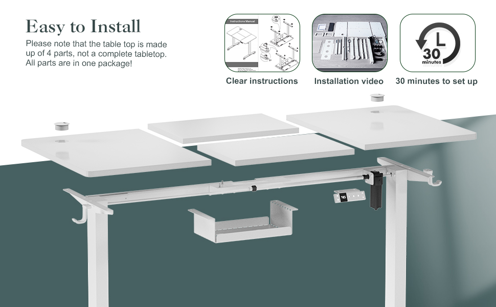 Електричний регульований стіл Airfish 120x80 см з USB-C, керуванням кабелів та 3 рівнями пам'яті (білий)