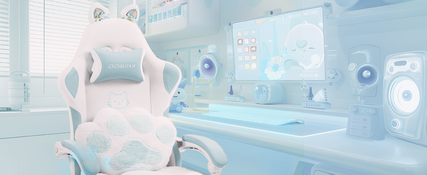 Ігровий крісло Dowinx з підніжкою, комфортний ігровий сідло для ПК, рожево-білий, для дорослих