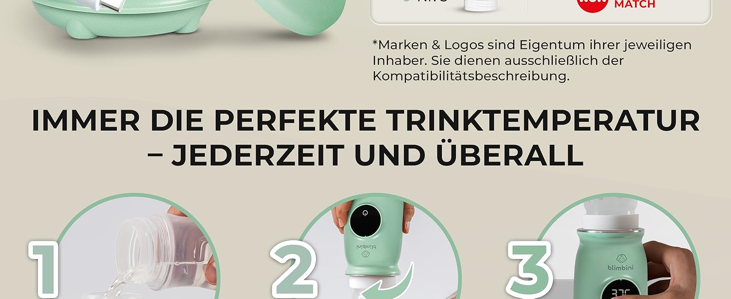 Pro+ Портативний підігрівач для пляшечок з точним контролем температури, USB-C, акумуляторний, для подорожей (з адаптером №1)