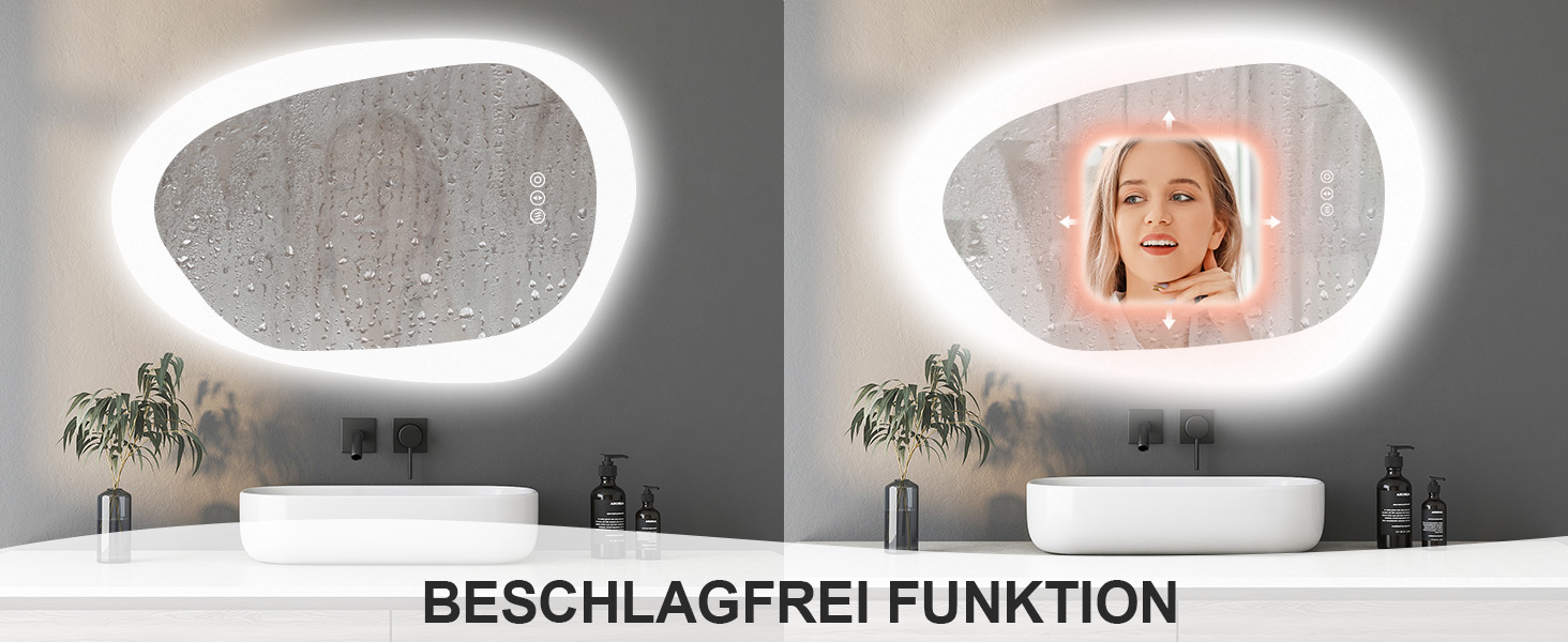 Дзеркало для ванної кімнати YOLEO з підсвічуванням 90x70 см, LED дзеркало з переднім та заднім освітленням, дзеркало з пам'яттю, 3 регульовані кольори світла, антизапар, (100L x 66B cm)