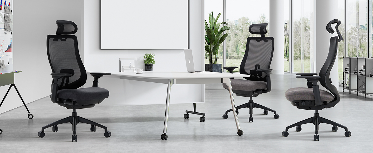 Офісний крісло Colamy XK01 Atlas: ергономічний, з високою спинкою, регульованою підголівником та 4D підлокітниками, чорний