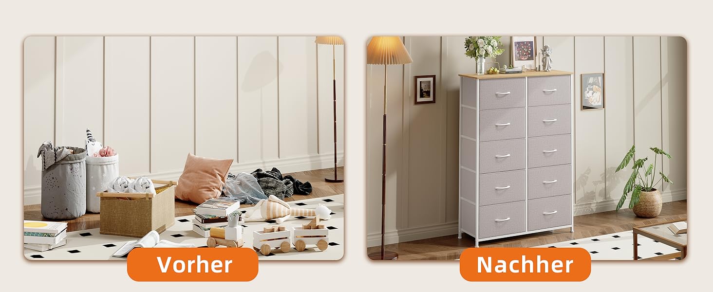 Тканинна комода Somdot з 8/10 висувними ящиками, білий (сірий), 30x80x114.5 см