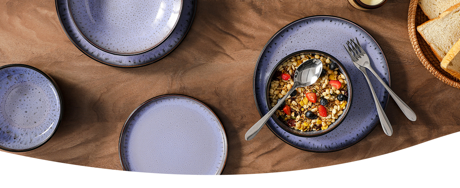 Набір посуду Steingut vancasso AMBER на 6 осіб (24 шт.): тарілки, супові тарілки, десертні тарілки, миски, реактивна глазур, колір фіолетовий, безпечний для миття в посудомийній машині