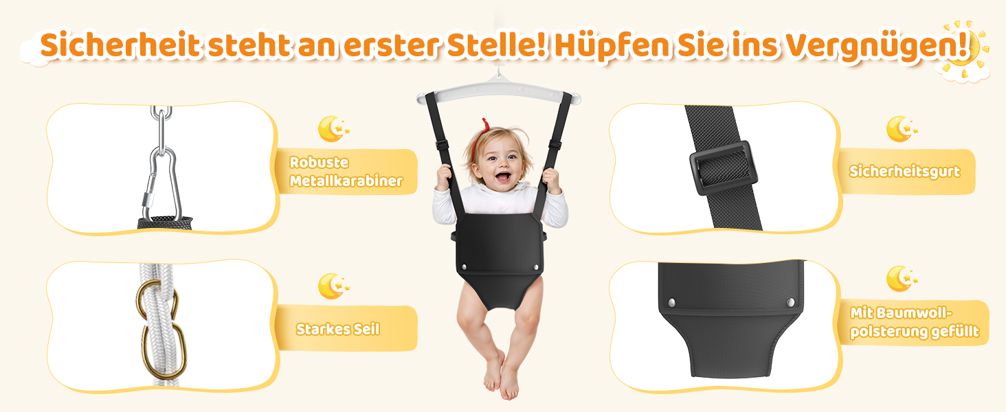 Набір 4-в-1: гойдалка та дверний вистрибувач для малюків, дитячий гойдалковий набір з металевим складним стійкою для дому та вулиці, легка збірка та зберігання (Чорний)