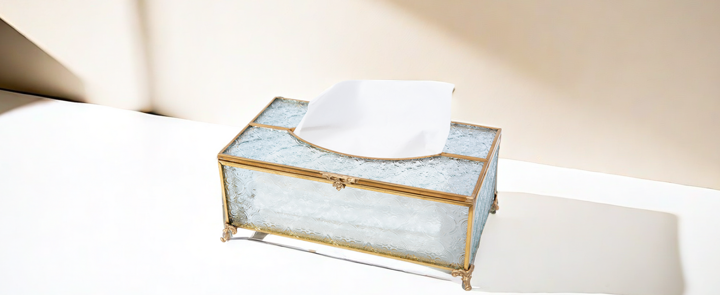 Скляна коробочка для серветок SLHEQING Gold - прямокутна, для ванної, вітальні, спальні, офісу