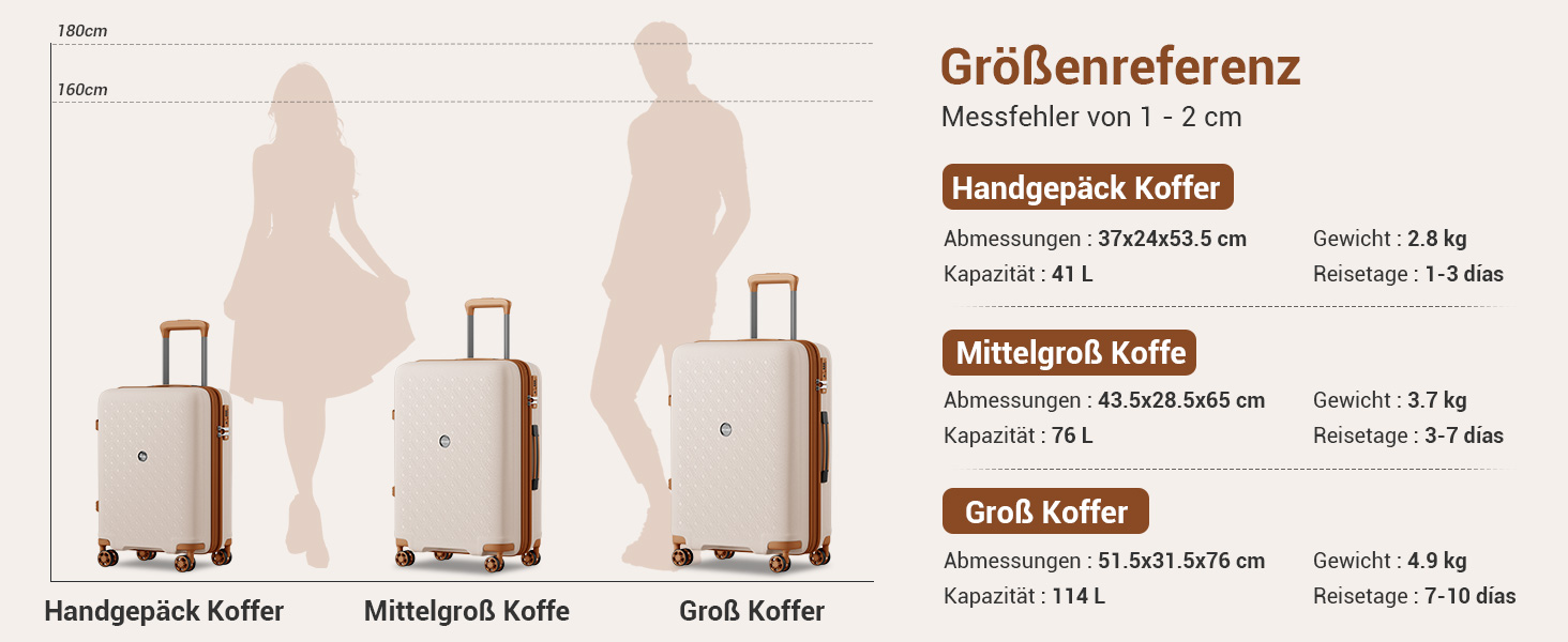 Чемодан ручної поклажі KONO з тримачем для напоїв, жорсткий, легкий, з поліпропілену, розширюваний, 4 колеса, TSA-замок, кремовий/коричневий, M