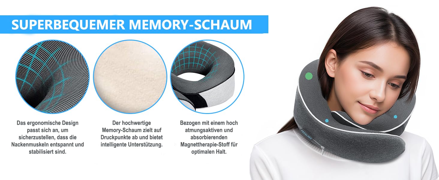 Подушка для шиї ProGlobe, 100% Memory Foam, ортопедична, для подорожей (літак, авто, поїзд), з маскою для сну, сітчаста сумка (темно-сірий)