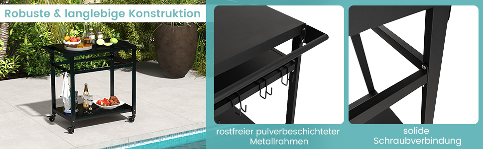 Столик для гриля COSTWAY з 4 полицями та колесами, 85 x 50,5 x 93 см