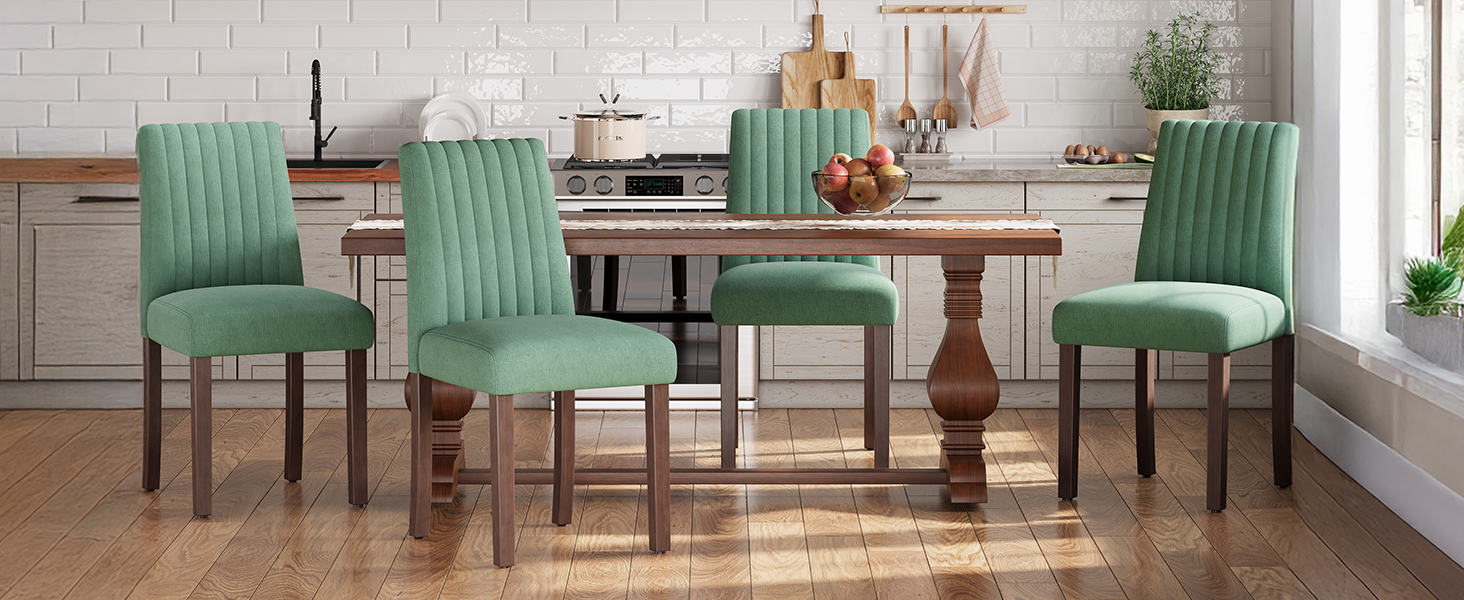 COLAMY Комплект обідніх стільців для кухні та їдальні (6 шт), зелені, з м'яким сидінням та спинкою, дерев'яні ніжки