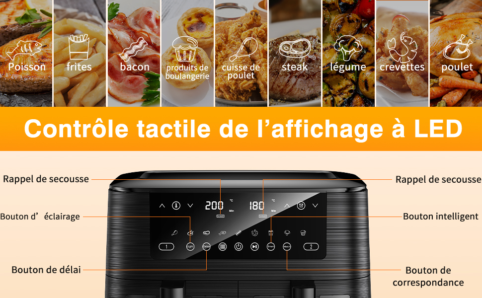 Аерофритюрниця з двома камерами та вікном перегляду 9л, Airfryer 9-в-1 з сенсорним керуванням, антипригарне покриття, для здорового приготування без олії