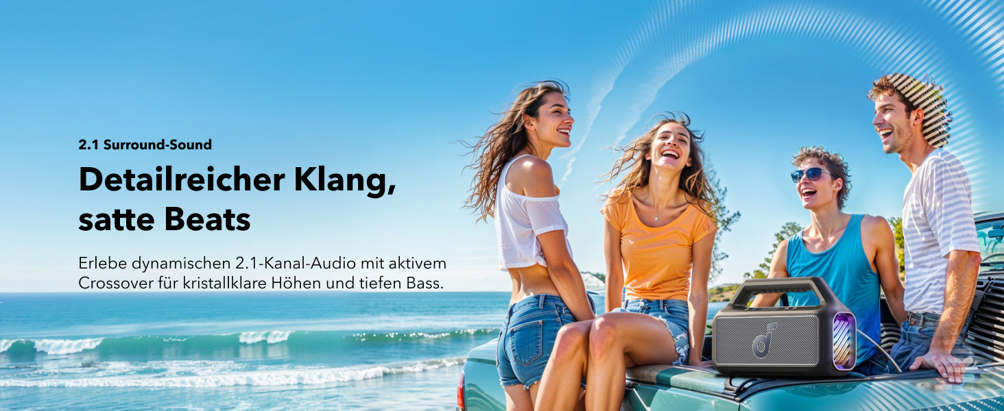 Soundcore Boom 2 - Портативна Bluetooth-колонка, 80W, сабвуфер, BassUp 2.0, 24 години, IPX7, LED, USB-C, BT 5.3, Чорна
