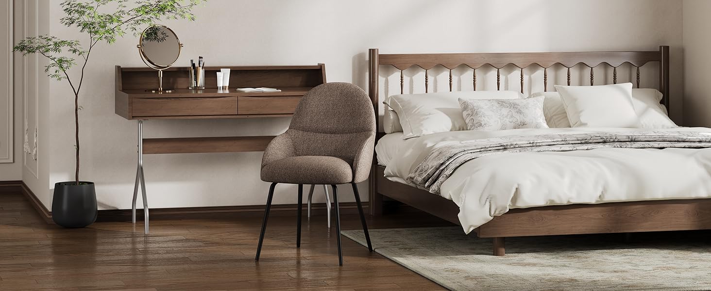 6 стільців для їдальні з підлокітниками – ергономічні оббиті стільці, сучасні кухонні стільці з льоновим покриттям та металевими ніжками, для вітальні, їдальні, кухні, бежевий колір, комплект 6 шт.