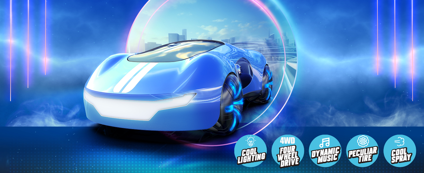 RC Авто на радіокеруванні Stunt Car з світлом та димом, 2.4GHz, для дітей від 6 років, блакитний