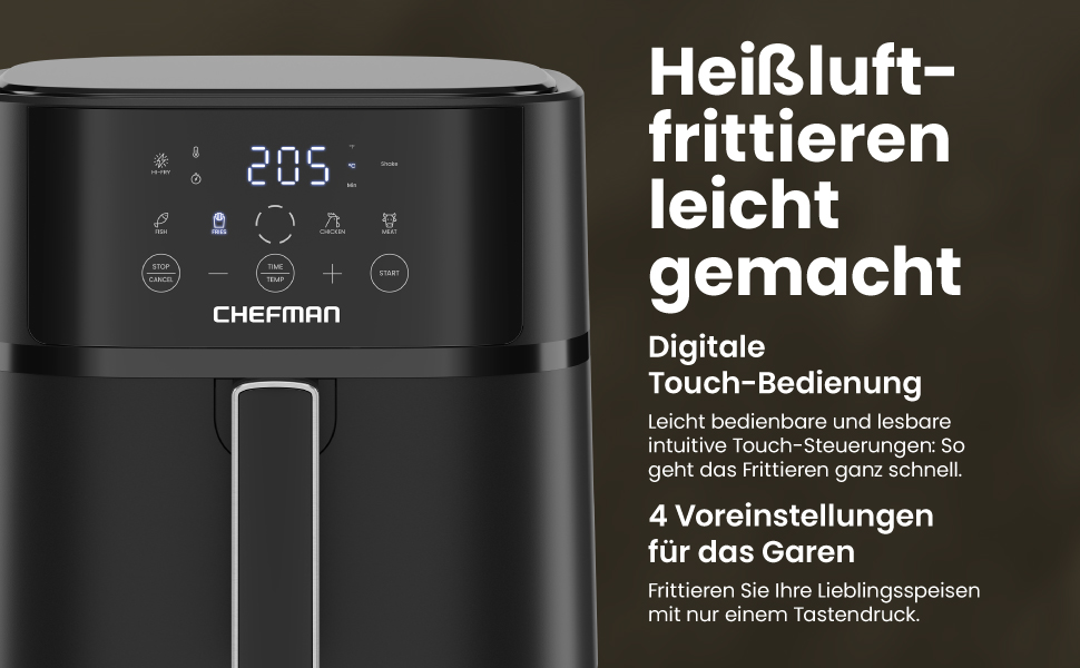 Фритюрниця без олії Chefman 5.7L з Hi-Fry технологією, сенсорне управління, антипригарне покриття, чорна