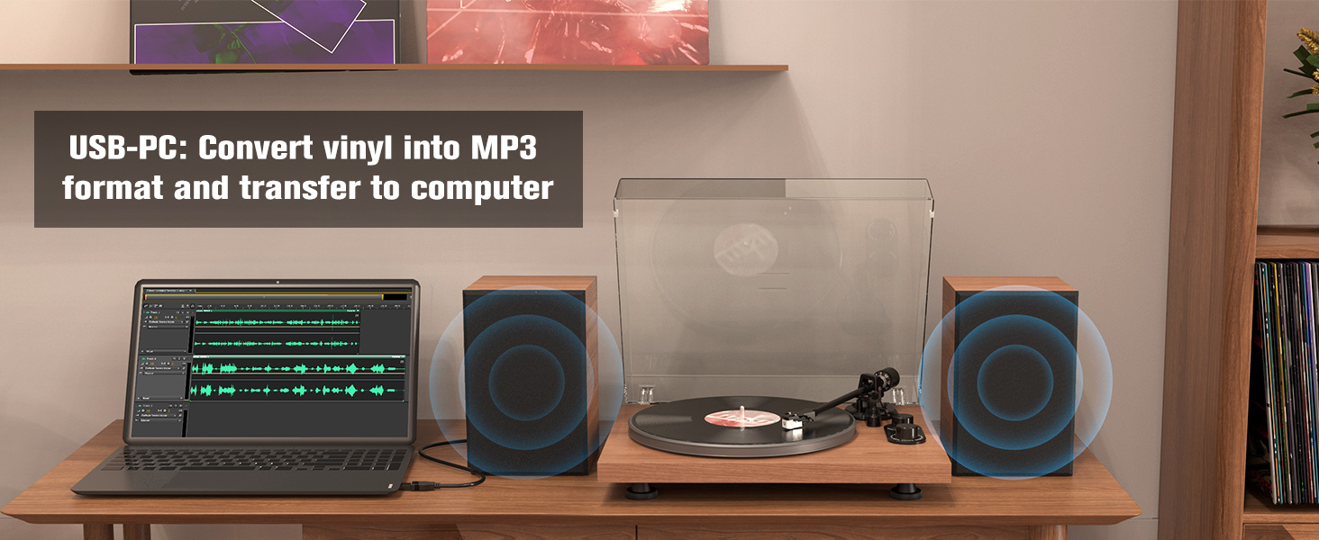 Вініловий програвач Udreamer з вбудованим передпідсилювачем, Hi-Fi система 40 Вт, Bluetooth, алюмінієвий диск, пасиковий привід 2 швидкості, AT-3600L, коричневий