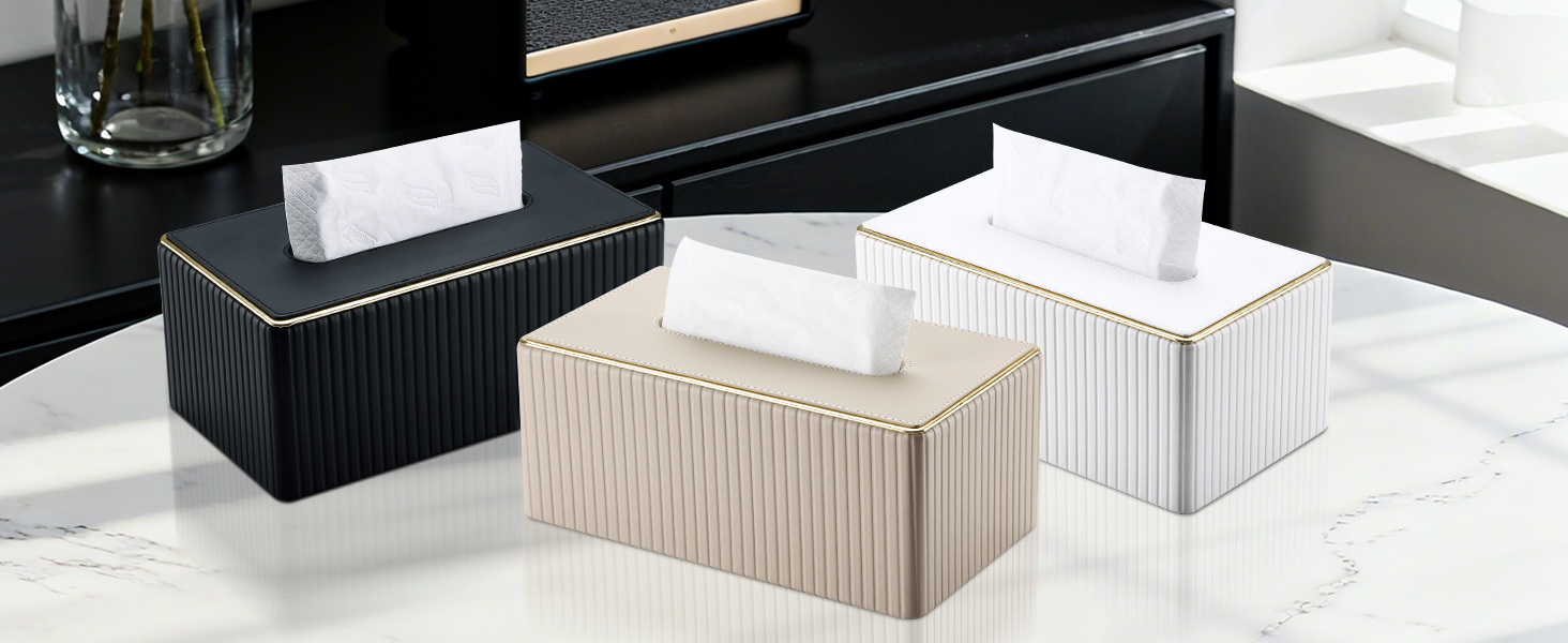 Склянка для серветок KINGFOM з золотим краєм, з PU шкіри, для вітальні, ванної кімнати та офісу (Бежева, прямокутна)