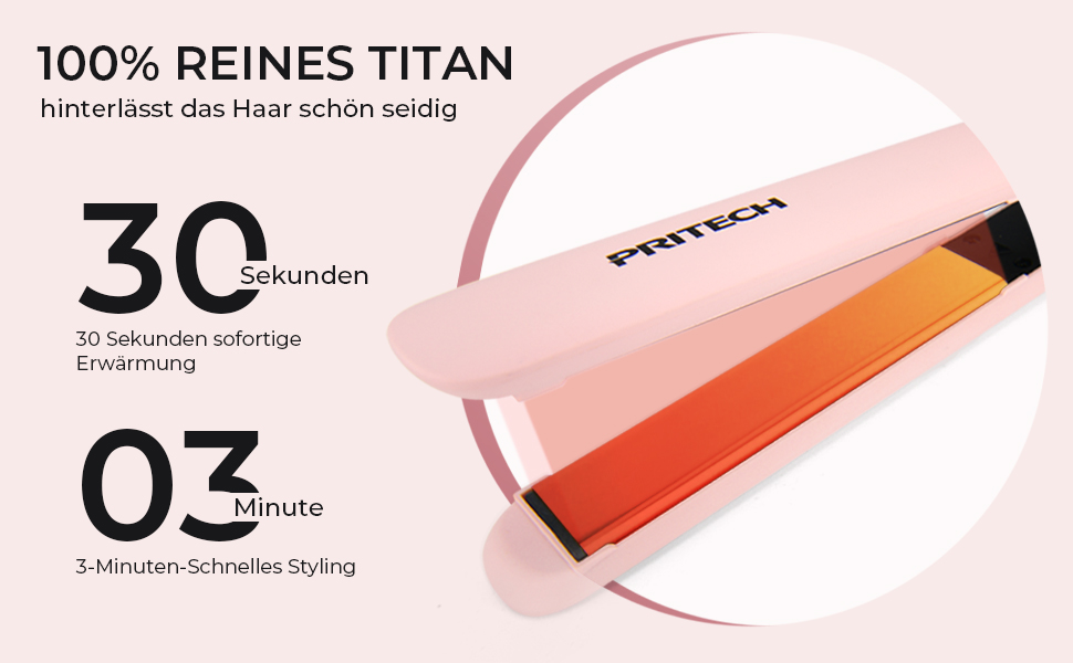 Праска для волосся PRITECH з титановими пластинами, LCD-дисплеєм, регульованою температурою 150-230°C, рожева