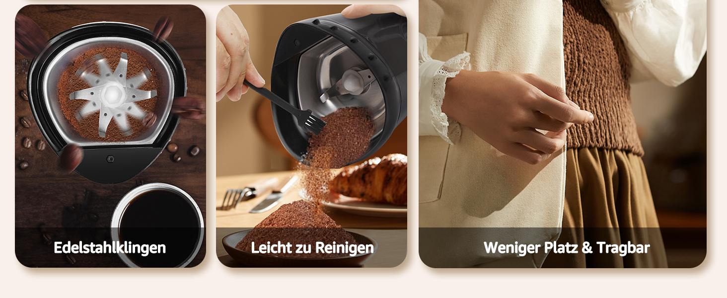 Кавомолка електрична Aigostar для кави, спецій та горіхів, нержавіюча сталь, 60г, 200 Вт, чорна (2 шт)