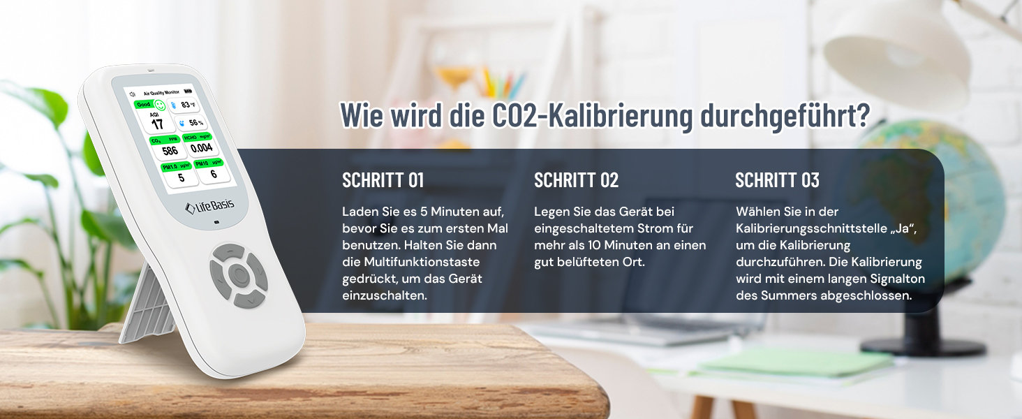 Детектор якості повітря LifeBasis 10 в 1: Формальдегід, AQI, PM2.5, PM10, HCHO, TVOC, CO2, Температура, Вологість. USB-зарядка для дому та офісу