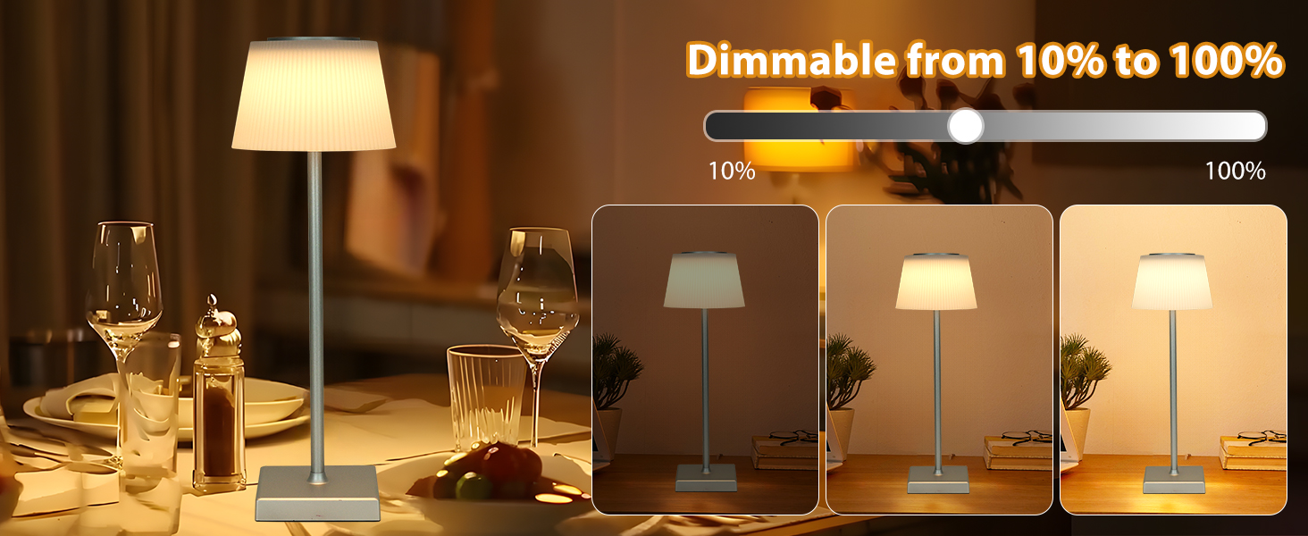 LED настільна лампа Aigostar акумуляторна бездротова, торшер з сенсорним керуванням, 3 колірні температури, IP54 вологозахист для дому та саду, срібна