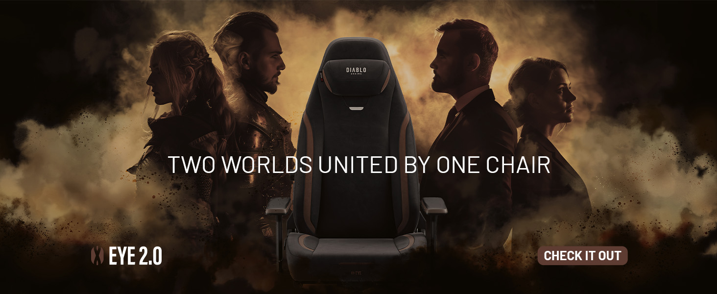 Ігровий крісло Diablo X-Eye 2.0: комфортний офісний стілець з регульованою підголівником та підлокітниками, чорний | Макс. 140 кг