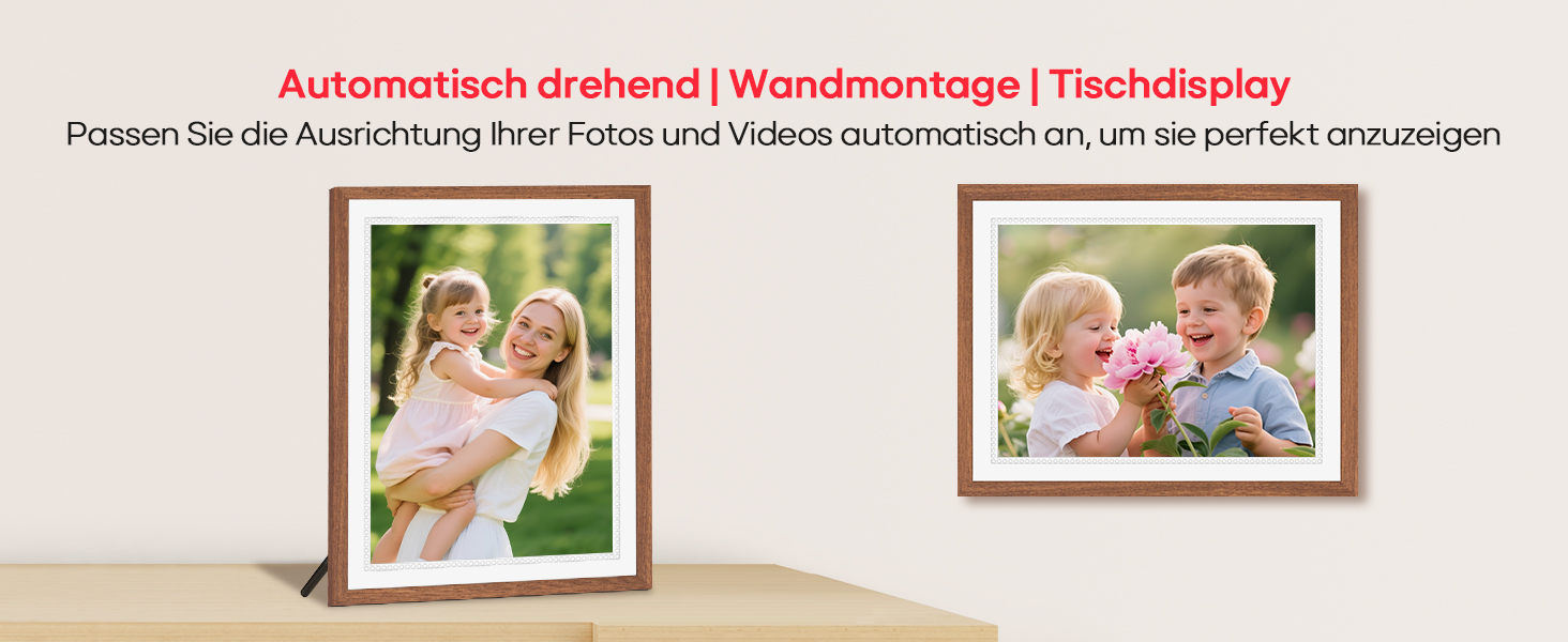 Frameo Цифровий фоторамка 10,1 дюйма, HD 1280*800 IPS сенсорний екран, 32GB пам'ять, автоповорот, Frameo App для обміну фото та відео, 15 дерев'яних текстур (білий)