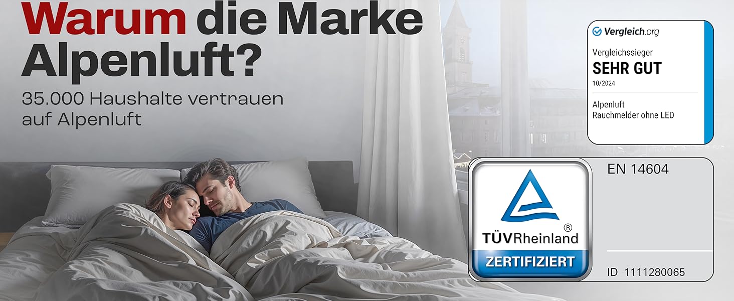 Датчик диму Rauchmelder на 10 років з батареєю, плоский, 3 шт. у комплекті, без свердління, без світлодіодного індикатора, для дому та офісу