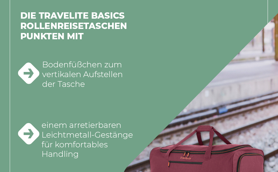 Дорожня сумка на колесах Travelite Basics Duffle L, 98-119 л, червоно-помаранчева (55 см)