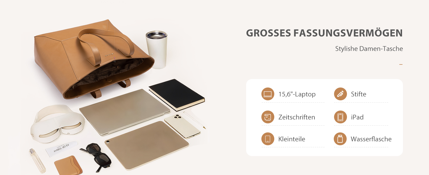 Сумка жіноча LOVEVOOK з натуральної шкіри, велика містка, на плече, тоут, для роботи та повсякденного використання, коричнева