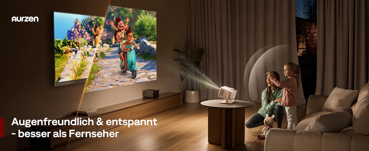 Aurzen Boom Mini 4-в-1 Smart Beamer з Google TV, 4K, проєктор для дому та на вулицю, 20W Dolby Audio, 500 ANSI, ToF автофокус, корекція трапеції, Wi-Fi/Bluetooth, підтримка смартфонів (кремовий)