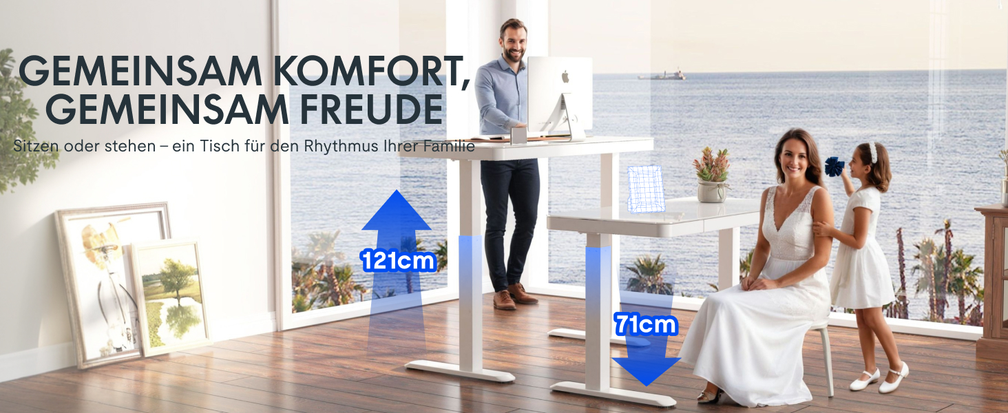 Електричний регульований стіл FLEXISPOT з підняттям, з USB та ящиком, скляна панель 120 x 60 см (сніжно-білий)