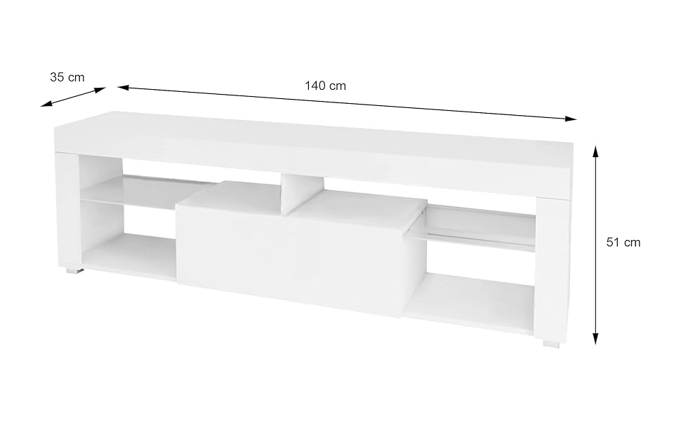 Дерев'яна нижня дошка для телевізора ML-Design білого кольору, 140x535 см, сучасна ТВ-дошка з місцем для зберігання, конструкція без ручок, тумба під телевізор з ящиком і 2 скляними полицями, тумба під телевізор сервант Тумба під телевізор