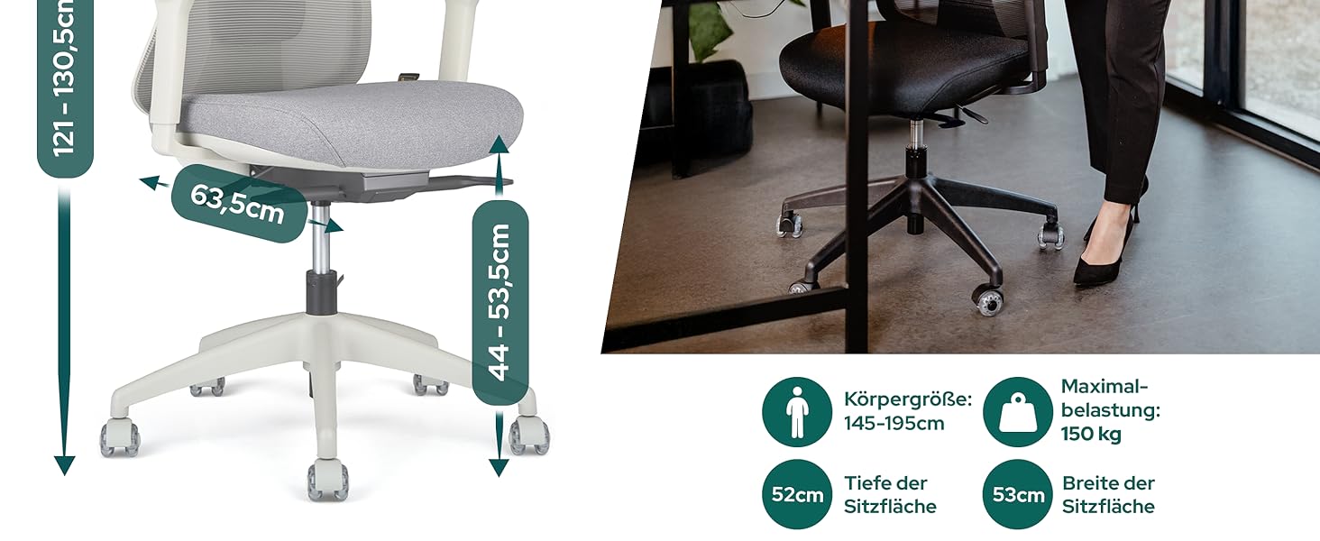 Ергономічне крісло Schekka® для офісу - переможець тестів. Індивідуальне регулювання, підтримка попереку, 3D підлокітники, дихаюча сітка. Макс. вага 150 кг, чорний колір, без підголівника.