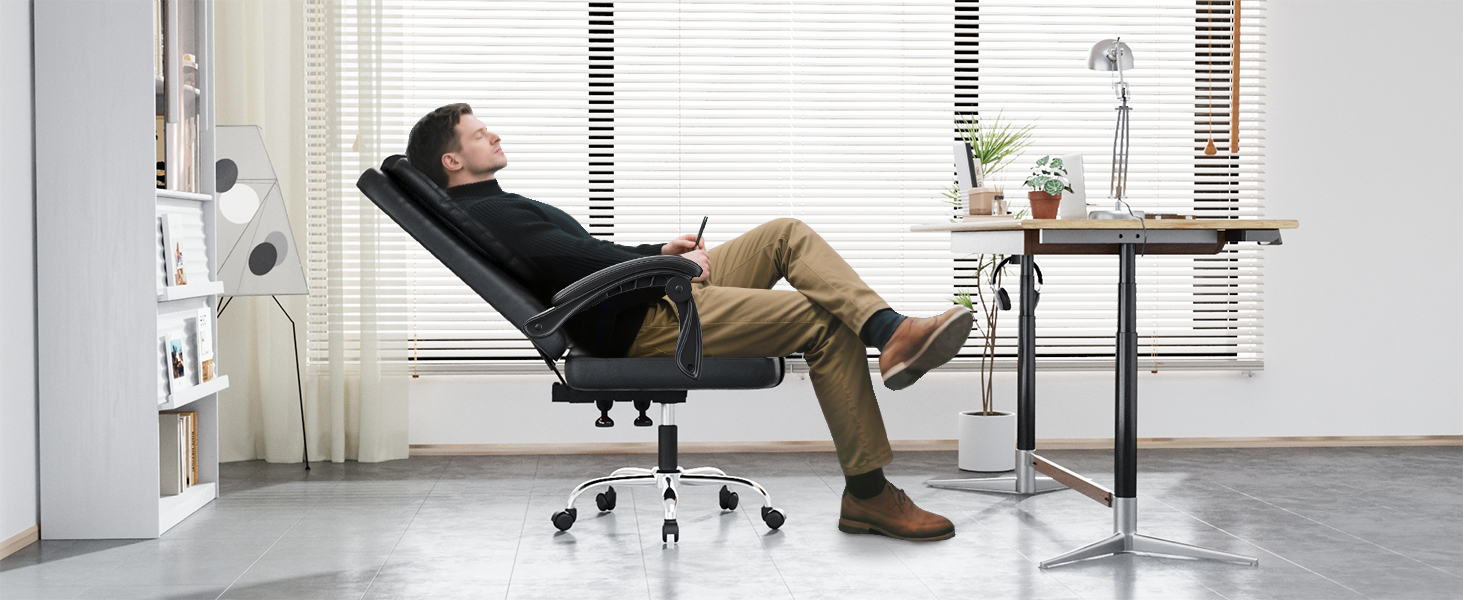 Офісний стіл Naspaulro Ergonomischer Bürostuhl з регульованою висотою та високою спинкою, м'яке сидіння, поворотний крісло з бавовняно-льняної тканини, коліщата, для роботи (чорний, шкіра)