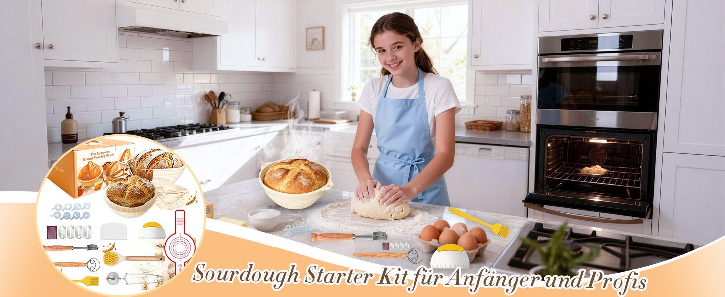 Набір для випікання хліба: 13 предметів, корзини для бродіння (овальна 28 см, кругла 25 см) з силікону, для початківців та професіоналів